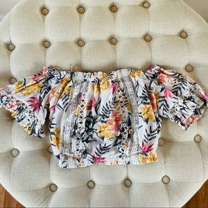 Hawaiian print crop top blouse